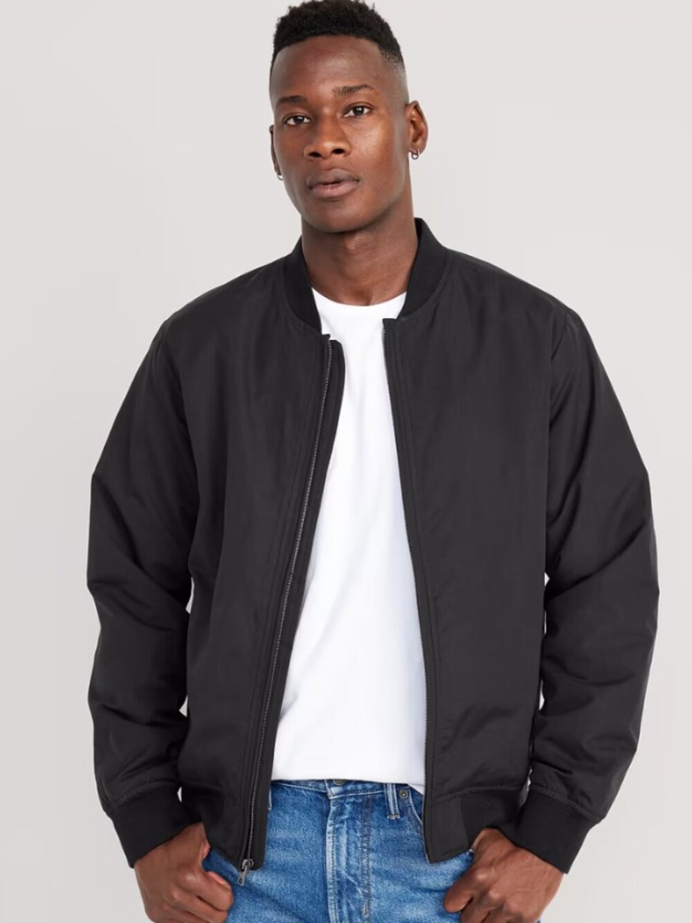 NWT Old Navy Water-Resistant Zip Bomber Jacket in Black Jack Preppy